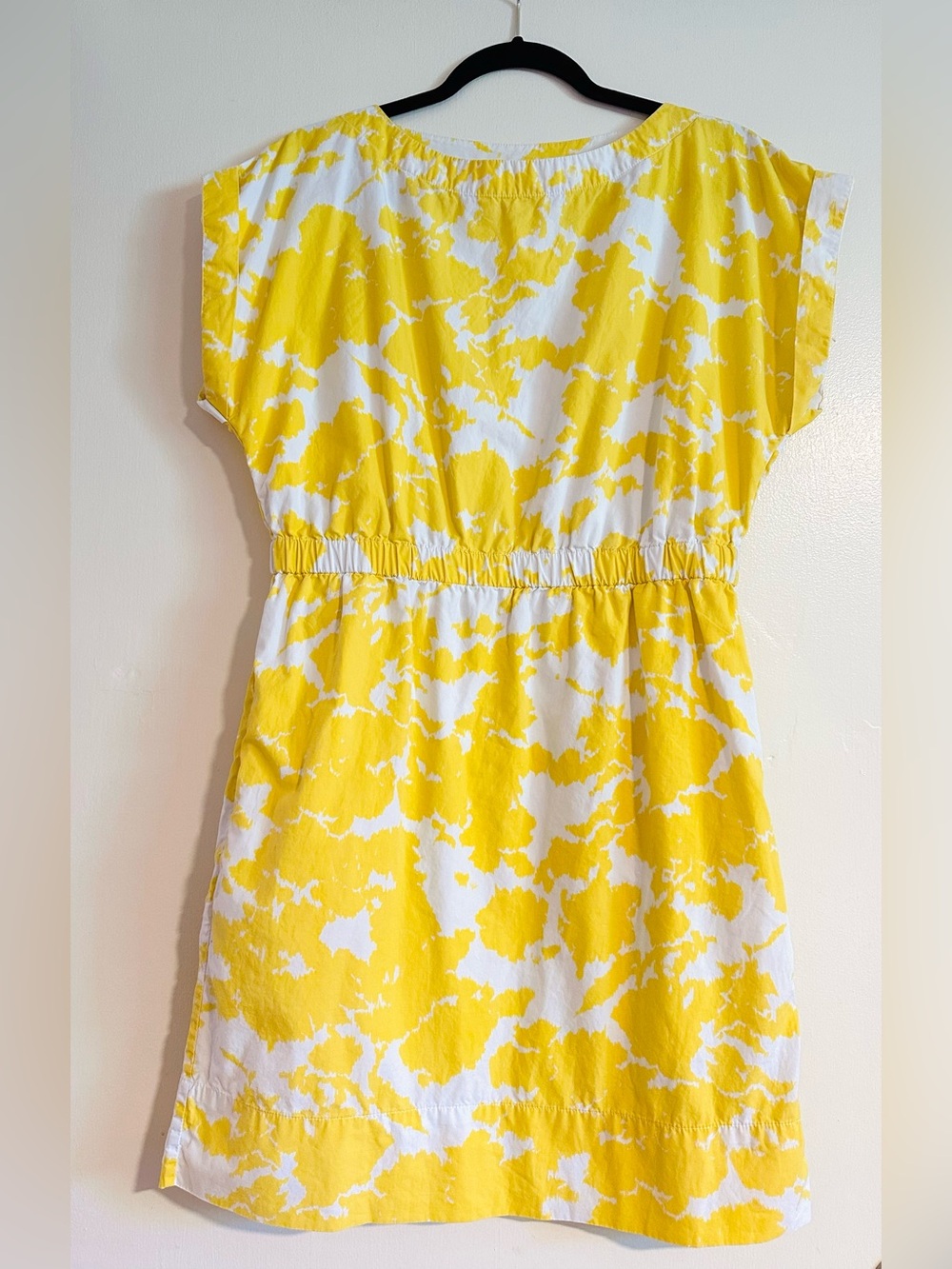 GAP Yellow and White Elastic-Waist Cotton Dress M